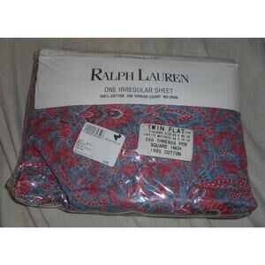 New Ralph Lauren Meredith Red Paisley Twin Flat Sheet 200 thread ct Irregular